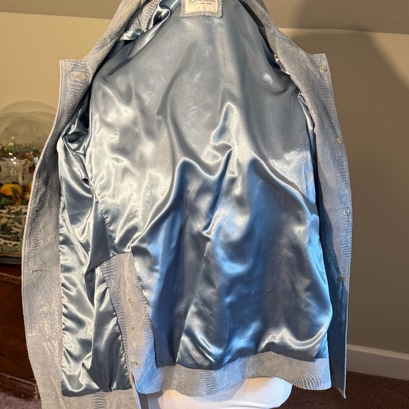 Vintage Chic Bettina Rizzi Light Blue Leather Snake Embossed Women's Jacket - Picture 6 of 9